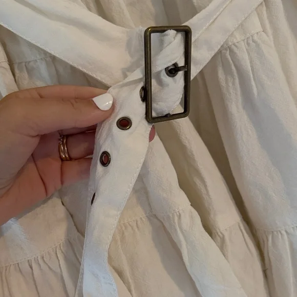 Free People White Belted Dress with Ruffle Details - Picture 2 of 4